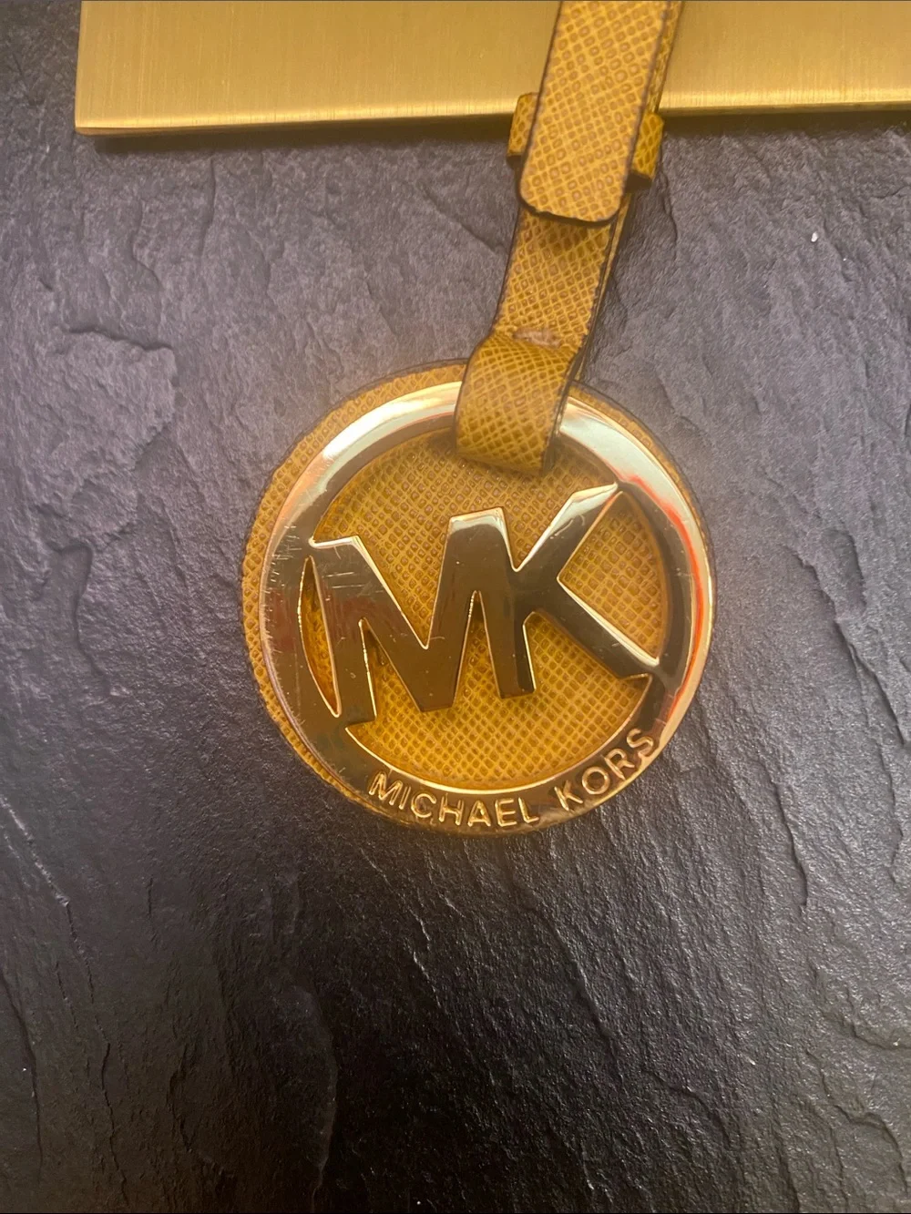 Michael Kors Tan/Brown MK Round Luggage Tag with Gold Accent